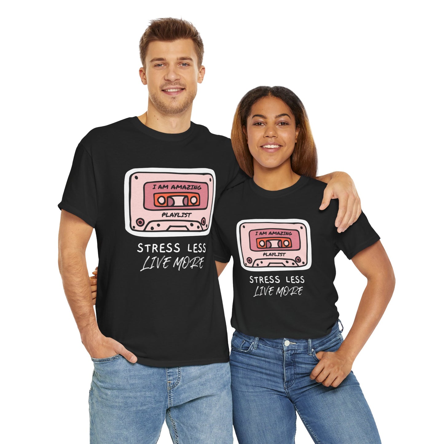 Stress Less Live More Retro Design Tee
