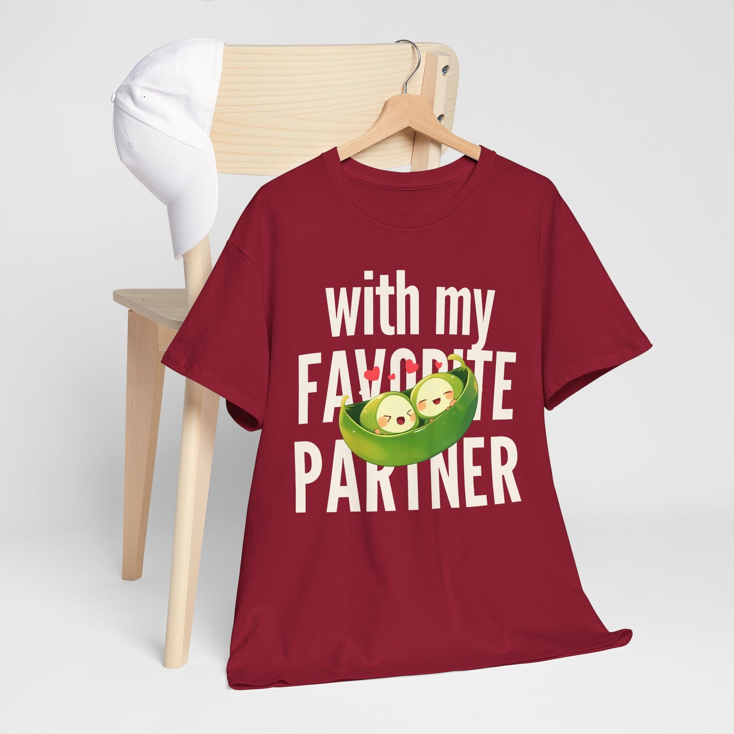 Cute Couple Tee - 'With My Favorite Partner' Cotton Tee