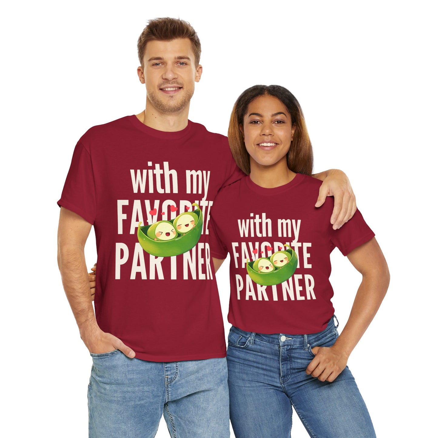 Cute Couple Tee - 'With My Favorite Partner' Cotton Tee