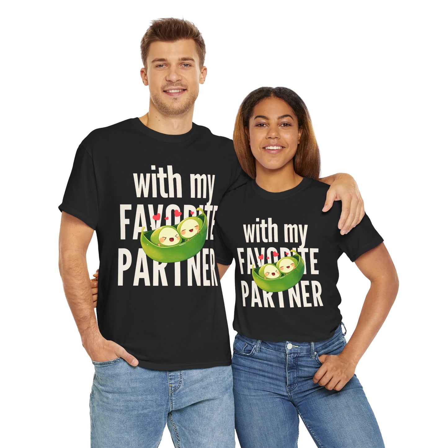 Cute Couple Tee - 'With My Favorite Partner' Cotton Tee