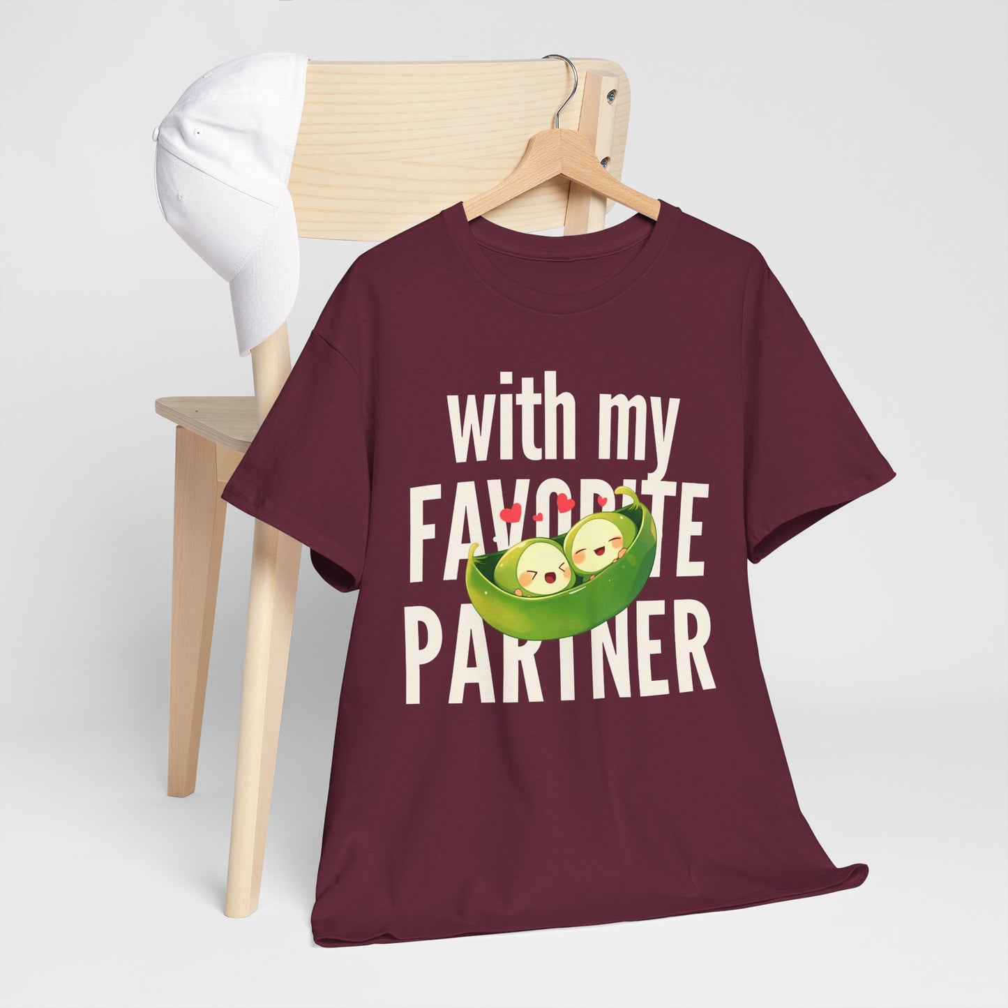 Cute Couple Tee - 'With My Favorite Partner' Cotton Tee