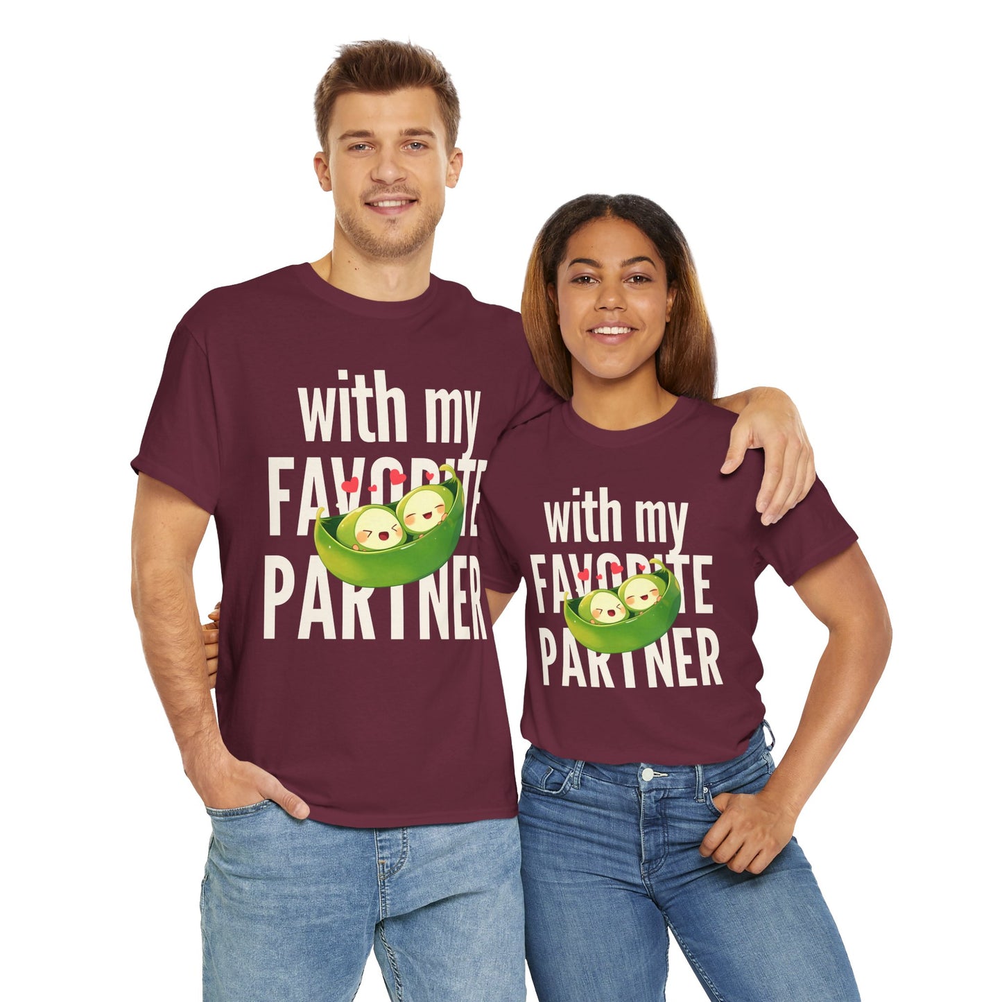 Cute Couple Tee - 'With My Favorite Partner' Cotton Tee