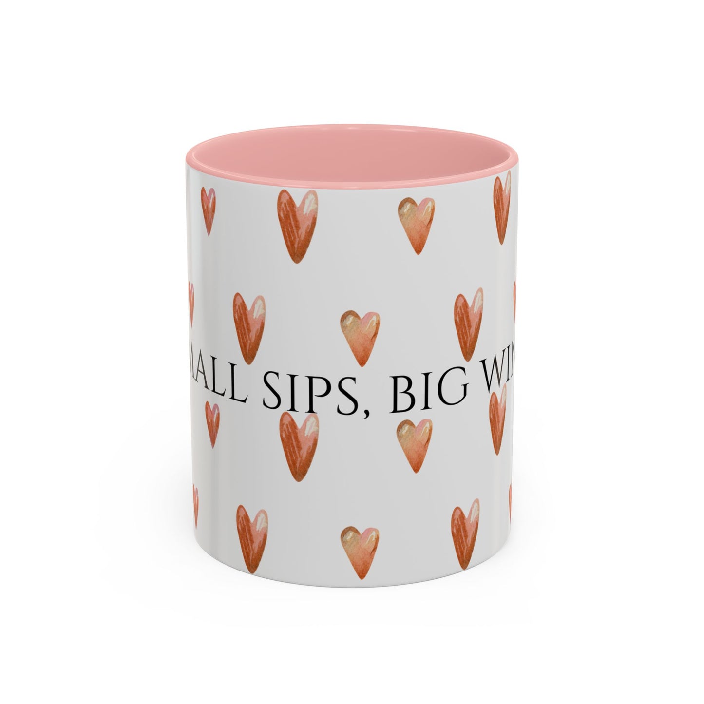 Small Sips, Big Wins Mug - Heart Patterned Accent