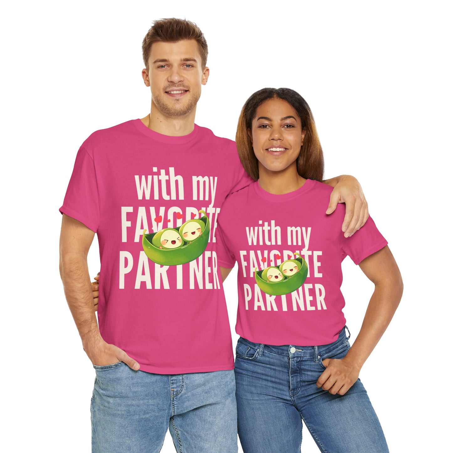 Cute Couple Tee - 'With My Favorite Partner' Cotton Tee