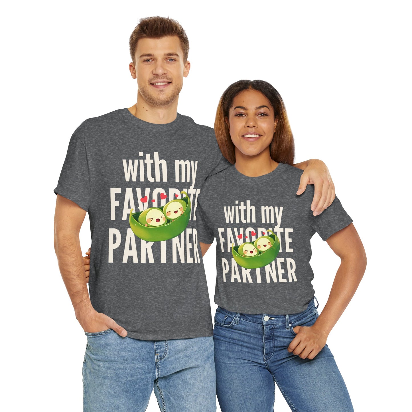 Cute Couple Tee - 'With My Favorite Partner' Cotton Tee