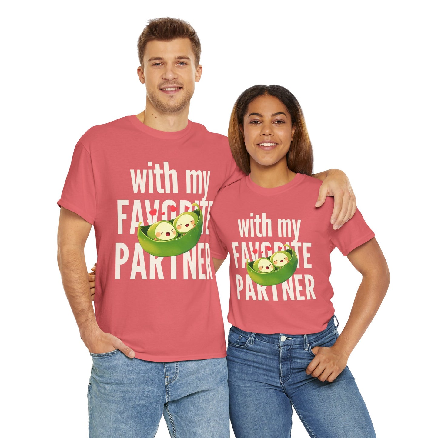 Cute Couple Tee - 'With My Favorite Partner' Cotton Tee
