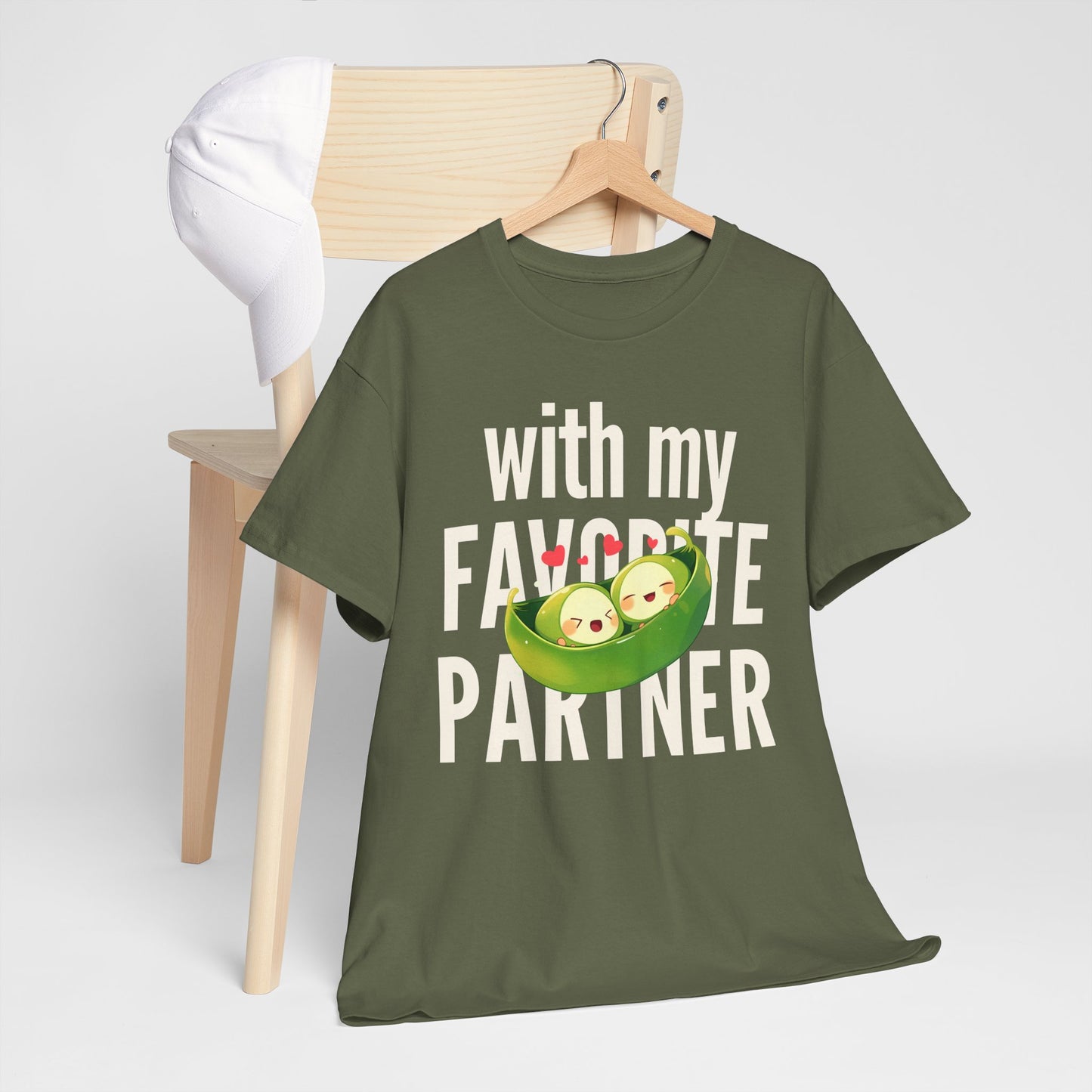 Cute Couple Tee - 'With My Favorite Partner' Cotton Tee