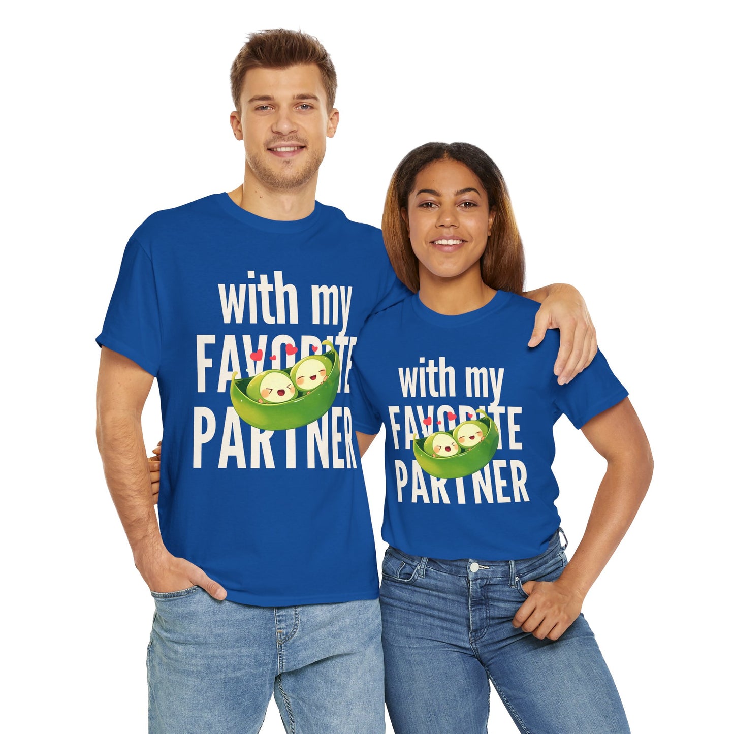 Cute Couple Tee - 'With My Favorite Partner' Cotton Tee