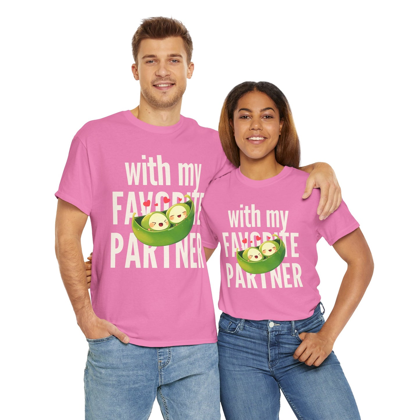 Cute Couple Tee - 'With My Favorite Partner' Cotton Tee