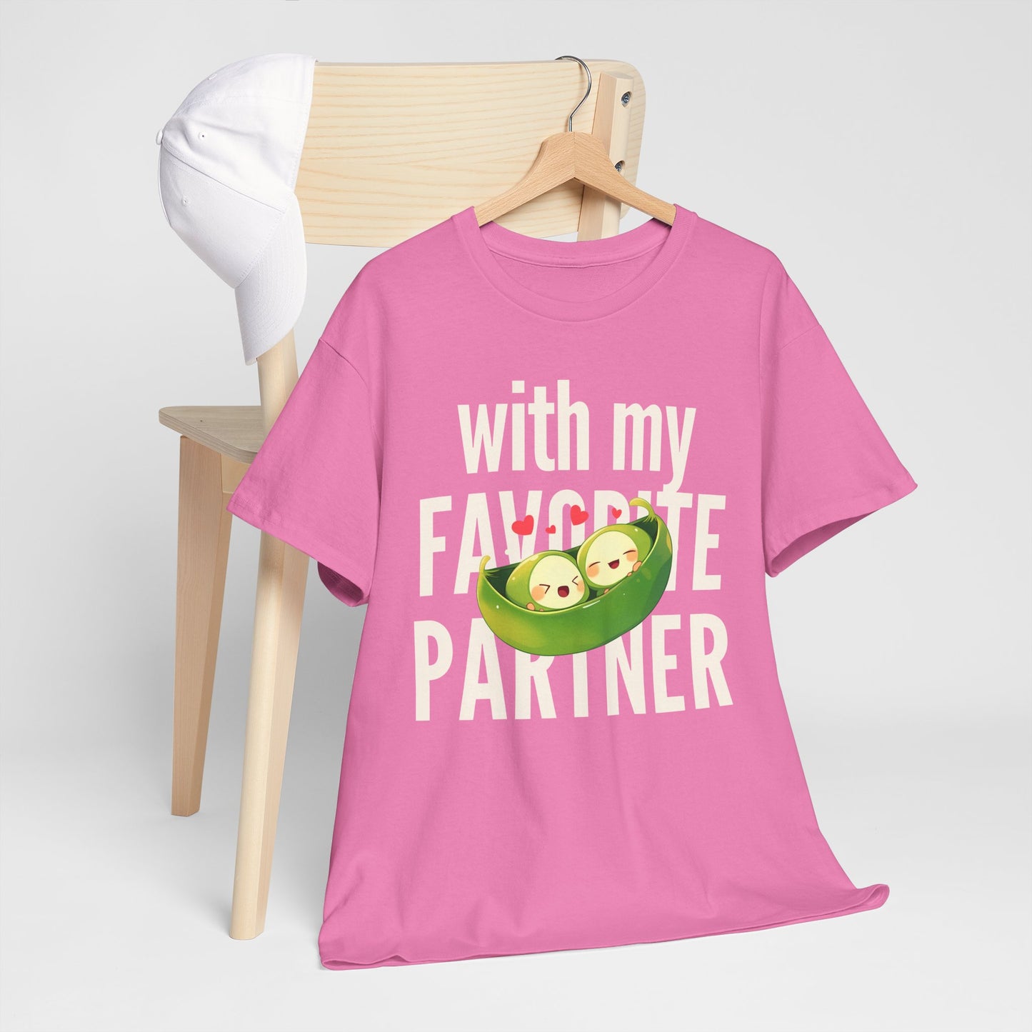 Cute Couple Tee - 'With My Favorite Partner' Cotton Tee