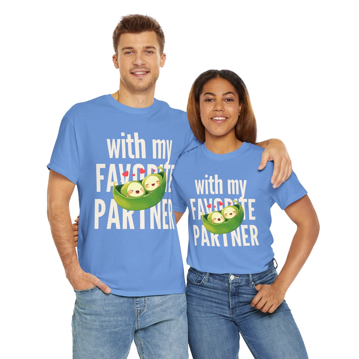 Cute Couple Tee - 'With My Favorite Partner' Cotton Tee