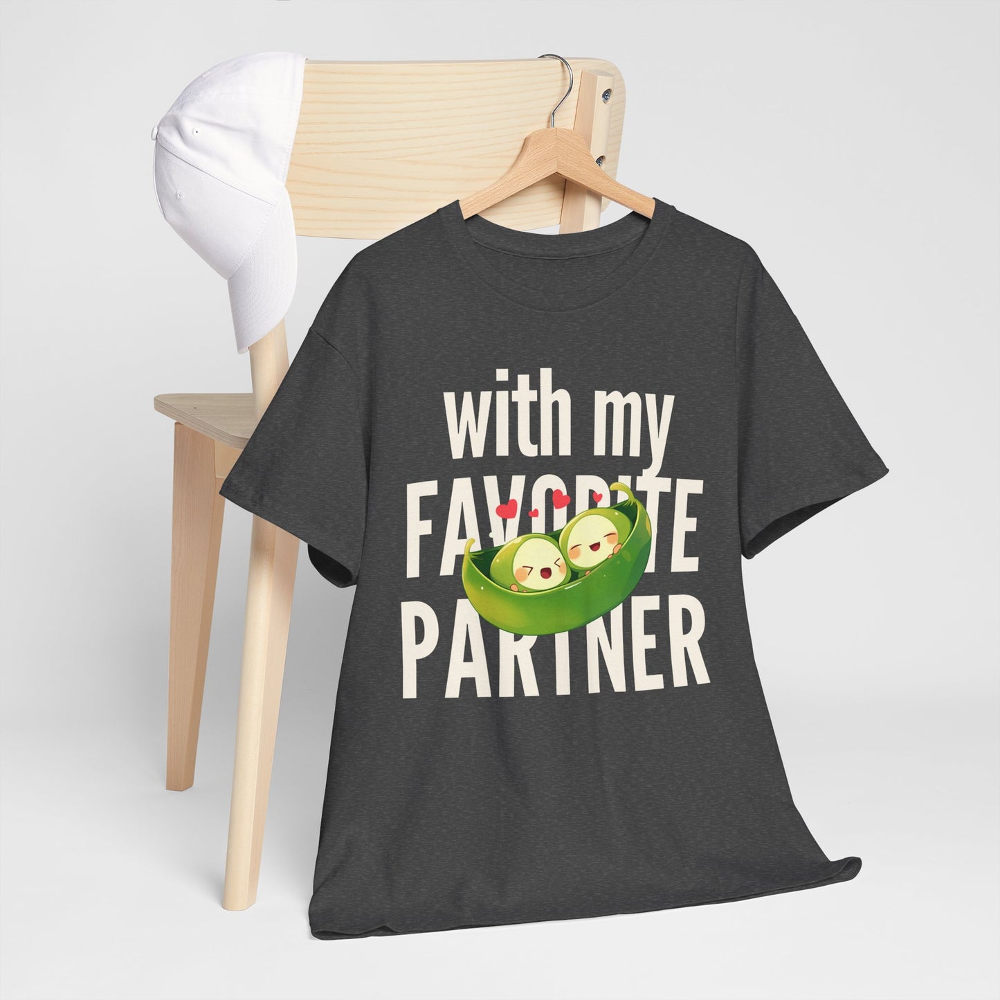 Cute Couple Tee - 'With My Favorite Partner' Cotton Tee