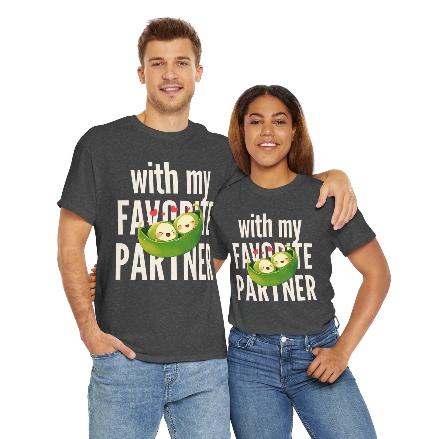 Cute Couple Tee - 'With My Favorite Partner' Cotton Tee
