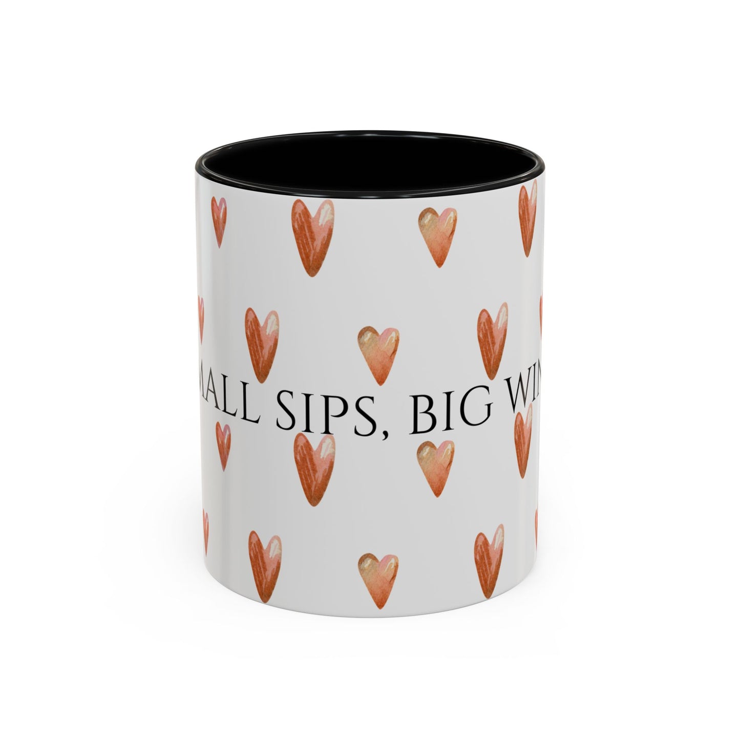 Small Sips, Big Wins Mug - Heart Patterned Accent