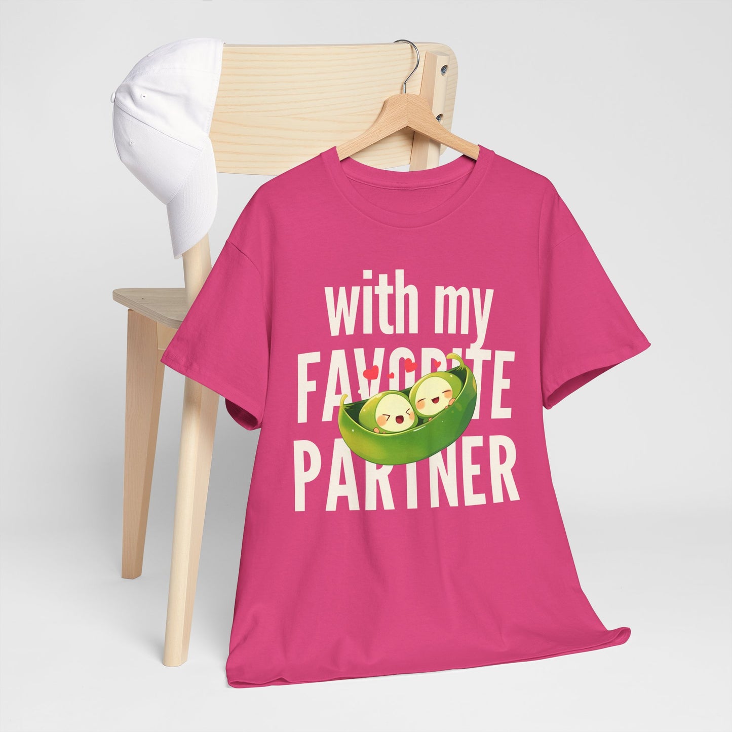 Cute Couple Tee - 'With My Favorite Partner' Cotton Tee