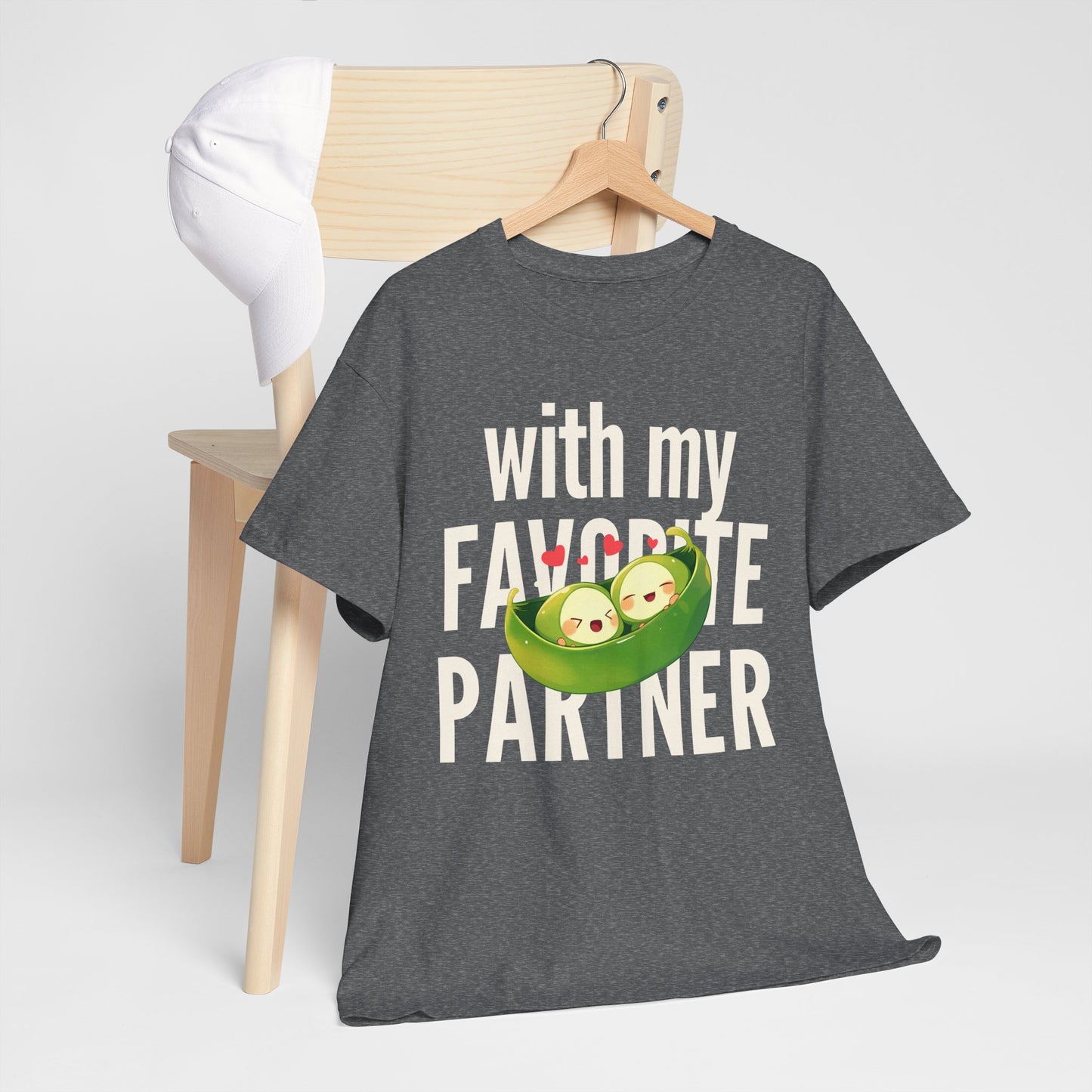 Cute Couple Tee - 'With My Favorite Partner' Cotton Tee